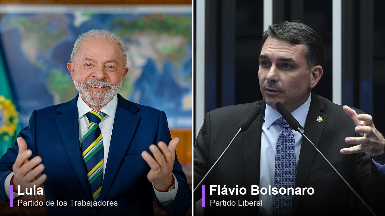 Lula da Silva y Flávio Bolsonaro, candidatos a presidente de Brasil