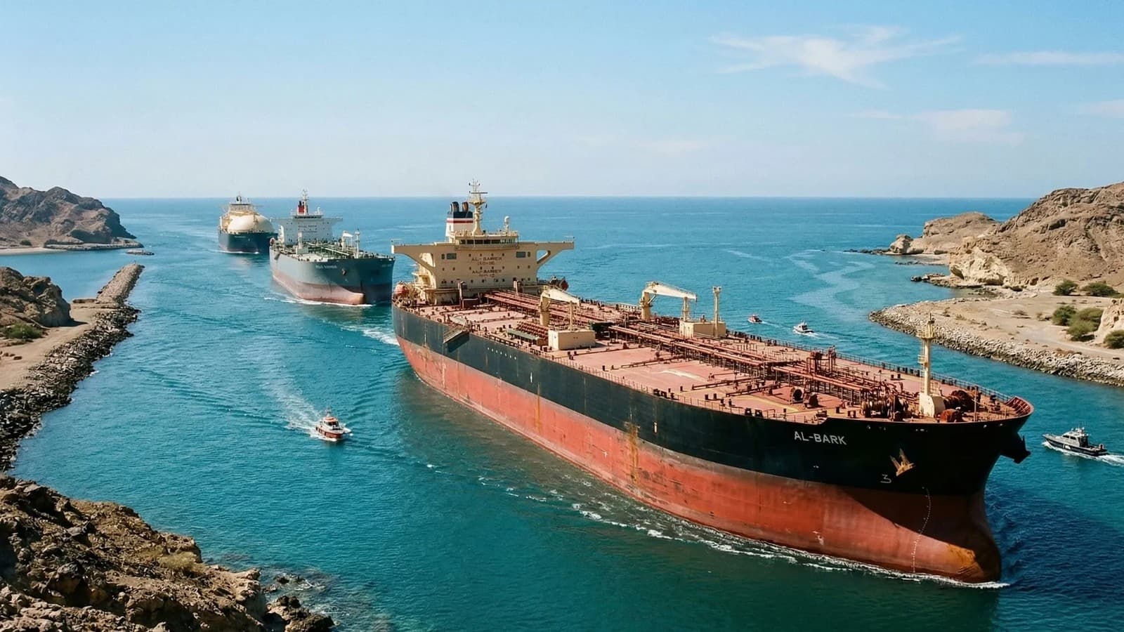 Buques petroleros navegan por un paso marítimo