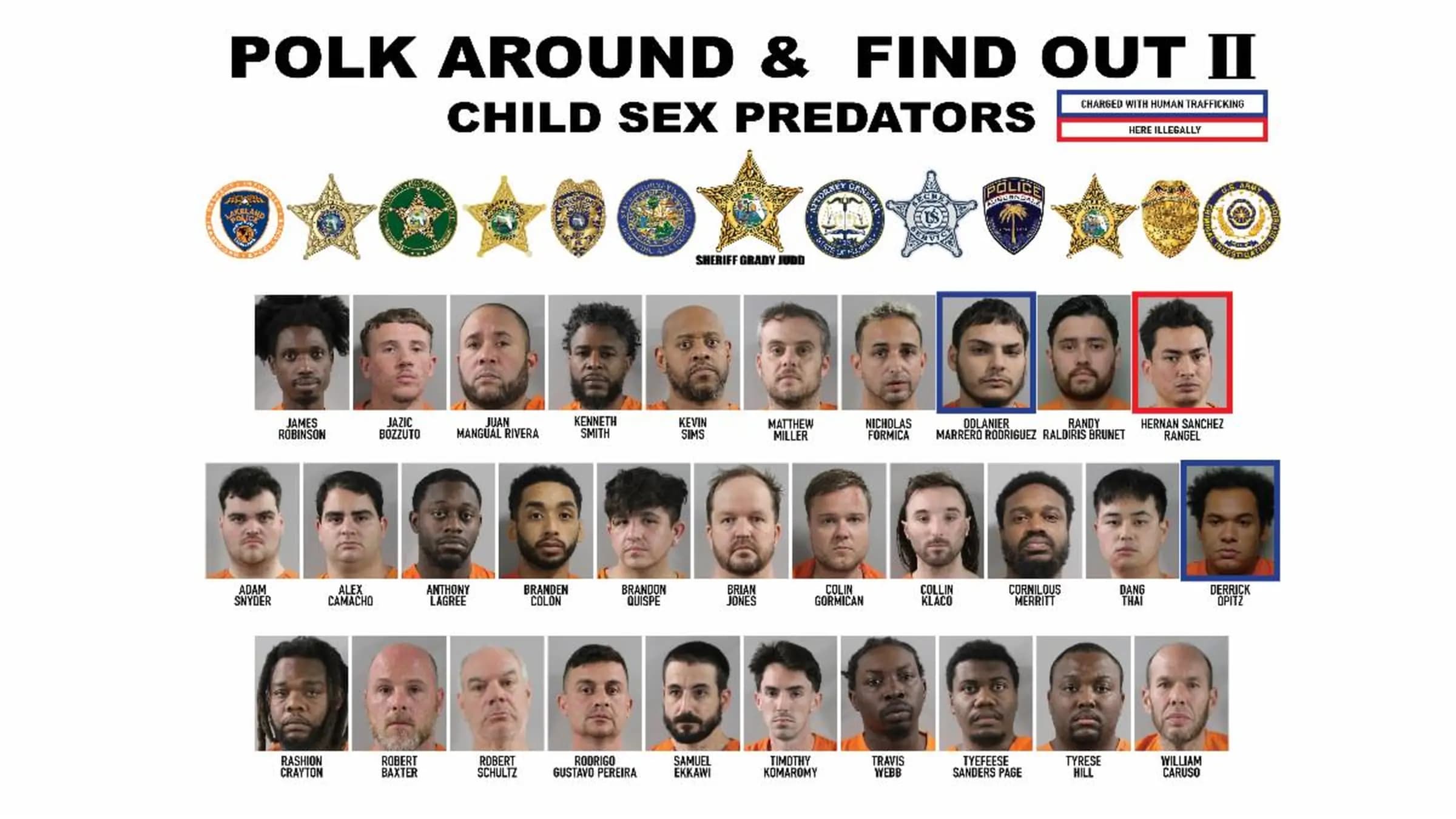 Imagen del operativo «Polk Around and Find Out II», realizado por la Oficina del Sheriff del condado de Polk, Florida.